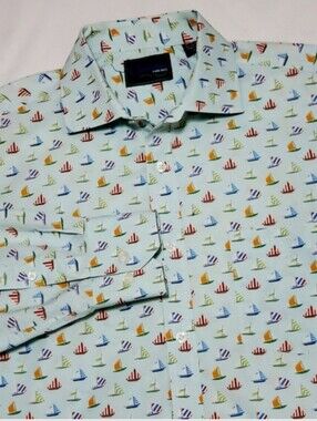 Charleston Threads Sailboat Print Long Sleeve Button Down Shirt Large
